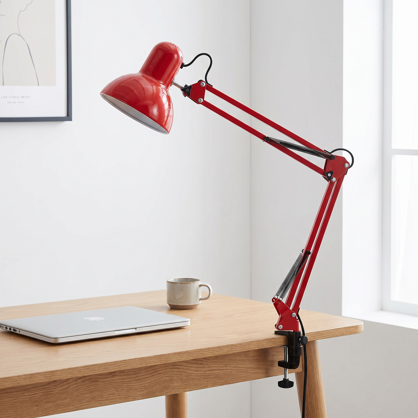 Retractable Long Arm Clip Table Lamp, 1-Light Minimalist