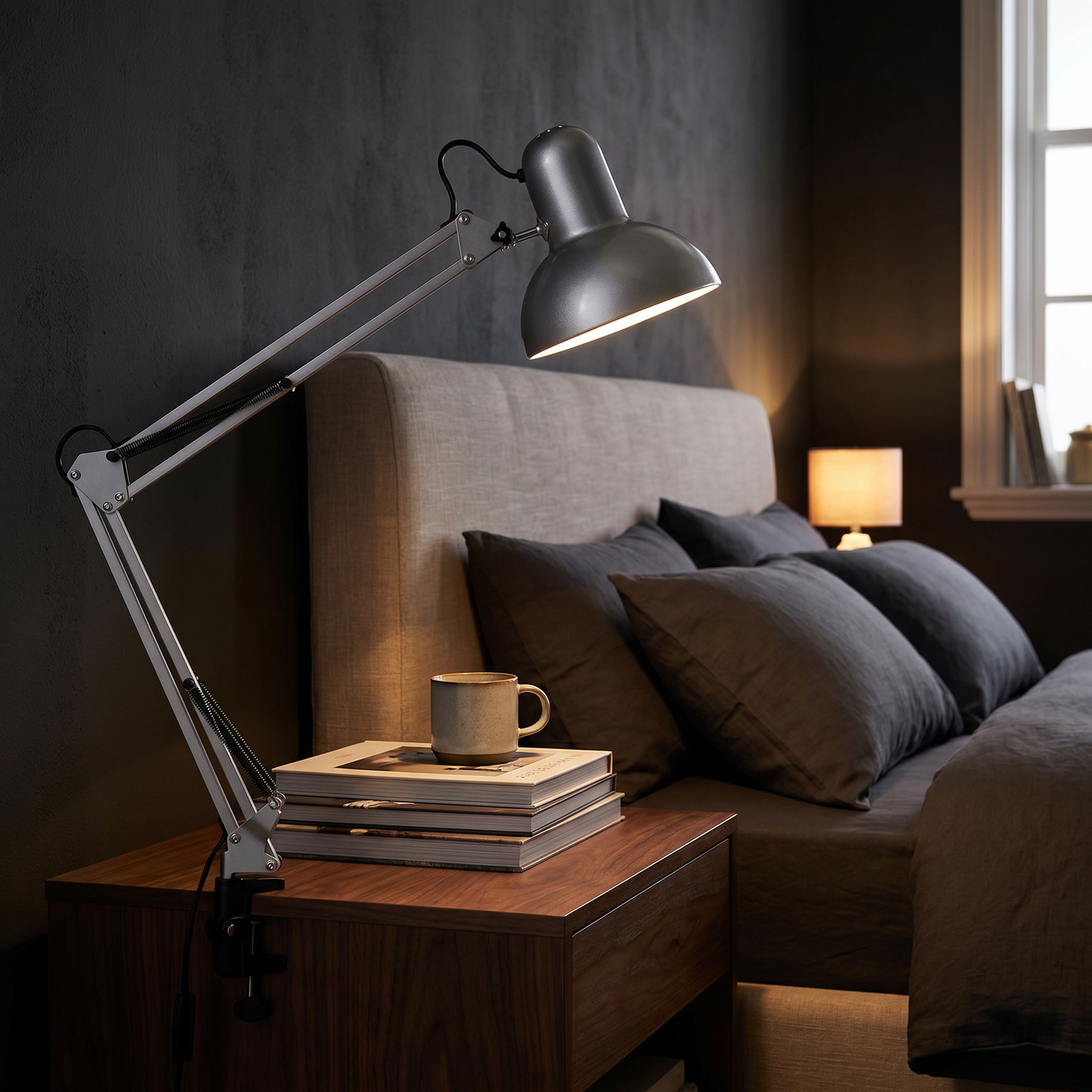 Retractable Long Arm Clip Table Lamp, 1-Light Minimalist