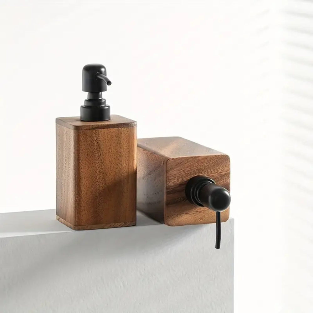 Rustic Wooden Soap and Lotion Dispenser with Matte Black Pump, for the Bathroom