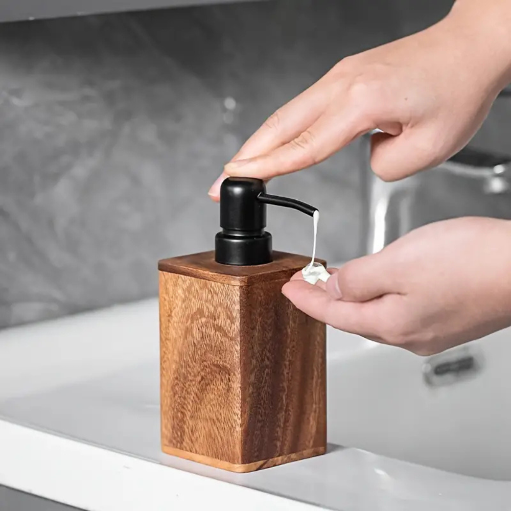 Rustic Wooden Soap and Lotion Dispenser with Matte Black Pump, for the Bathroom