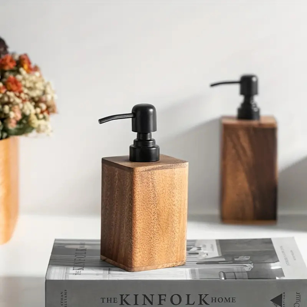 Rustic Wooden Soap and Lotion Dispenser with Matte Black Pump, for the Bathroom