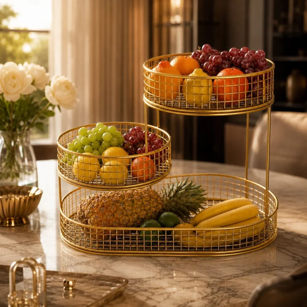 Stainless Steel Multi-Layer Round Fruit Basket Display Rack