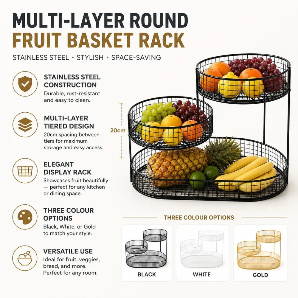 Stainless Steel Multi-Layer Round Fruit Basket Display Rack