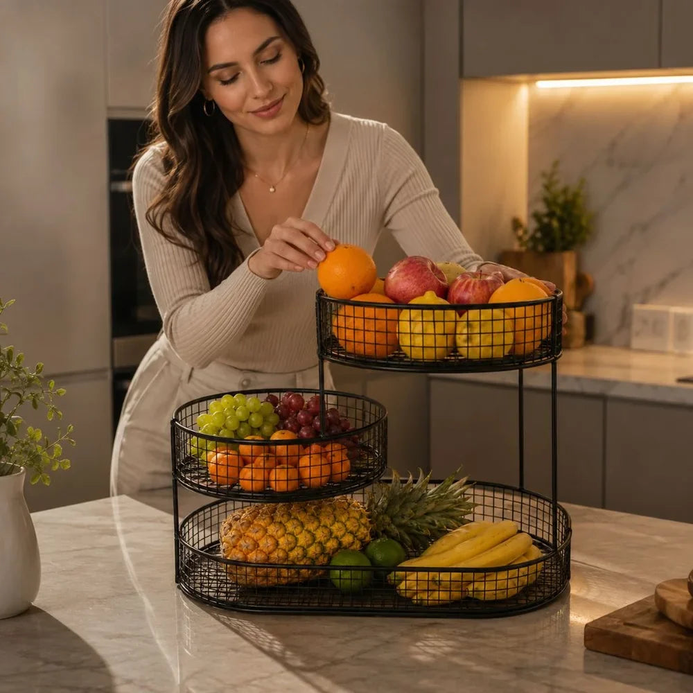 Stainless Steel Multi-Layer Round Fruit Basket Display Rack