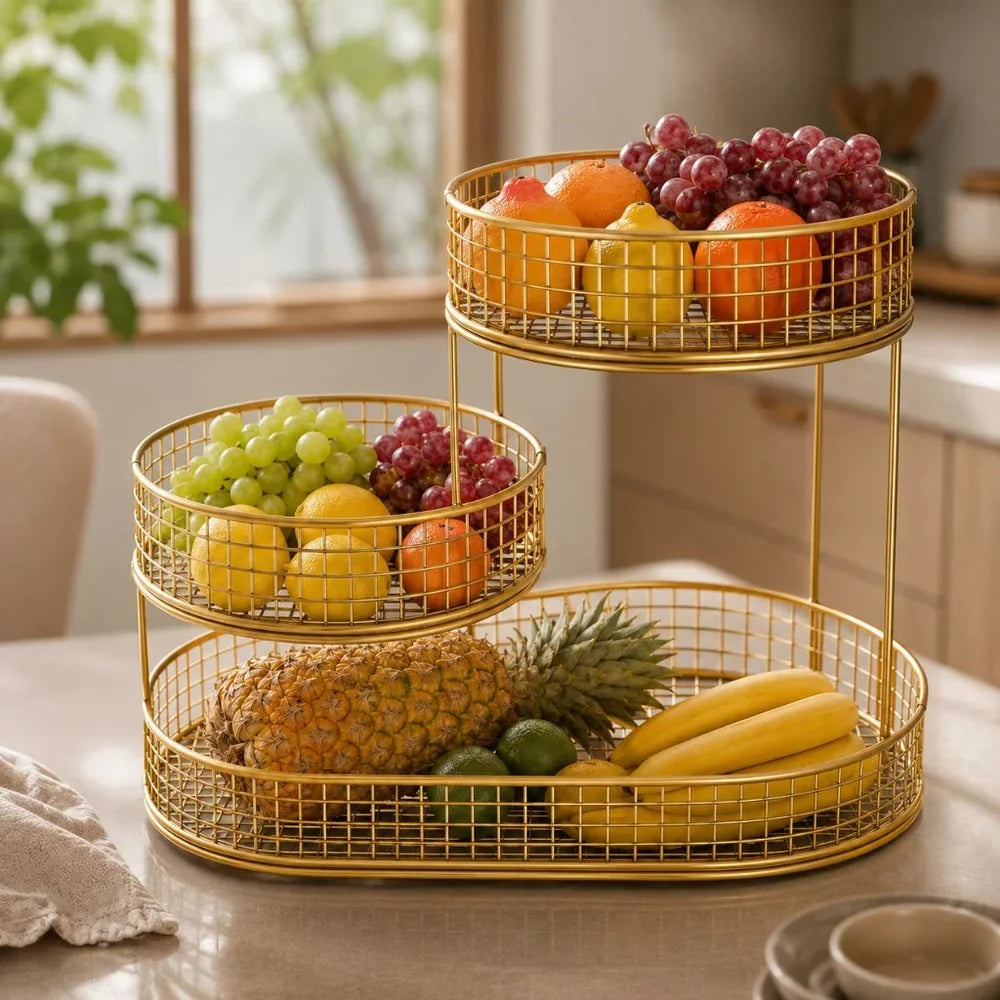Stainless Steel Multi-Layer Round Fruit Basket Display Rack
