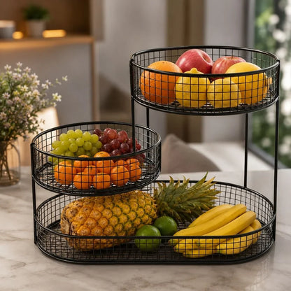 Stainless Steel Multi-Layer Round Fruit Basket Display Rack