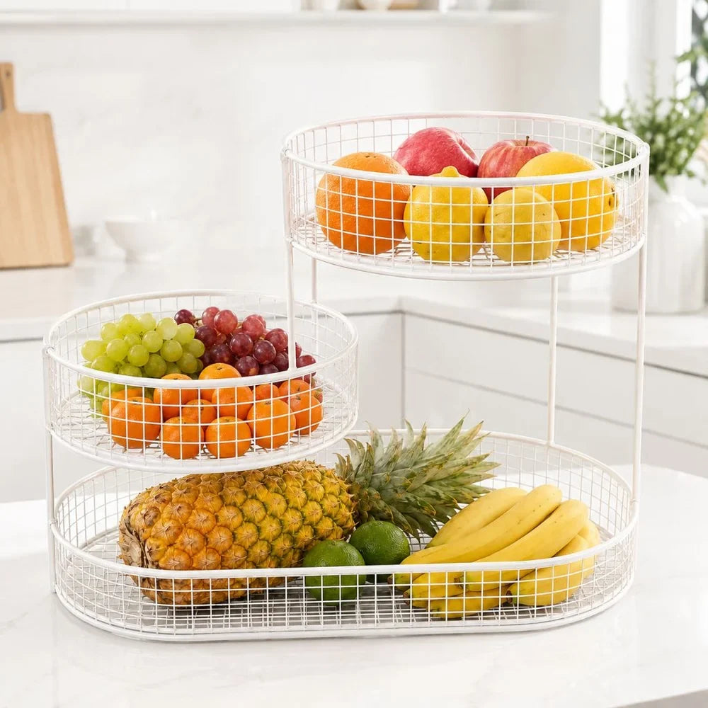 Stainless Steel Multi-Layer Round Fruit Basket Display Rack