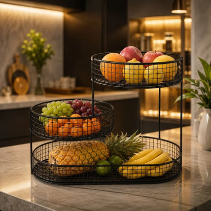 Stainless Steel Multi-Layer Round Fruit Basket Display Rack