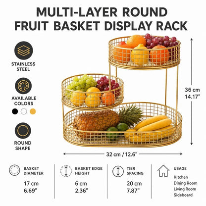 Stainless Steel Multi-Layer Round Fruit Basket Display Rack