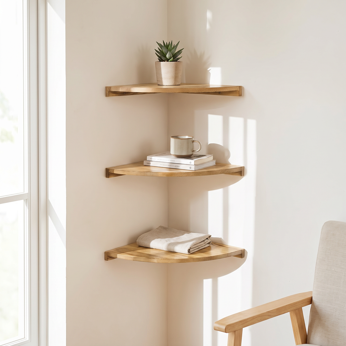 Timber Corner Floating Shelf, Solid Hardwood, Matte, Three Sizes, 15 lb