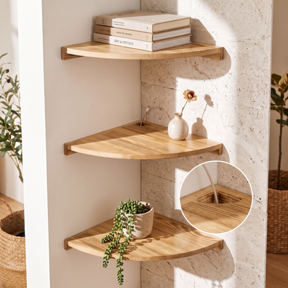Timber Corner Floating Shelf, Solid Hardwood, Matte, Three Sizes, 15 lb
