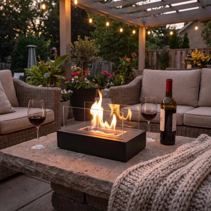 Tabletop Fireplace, Real Flame, Metal and Tempered Glass, Black or White
