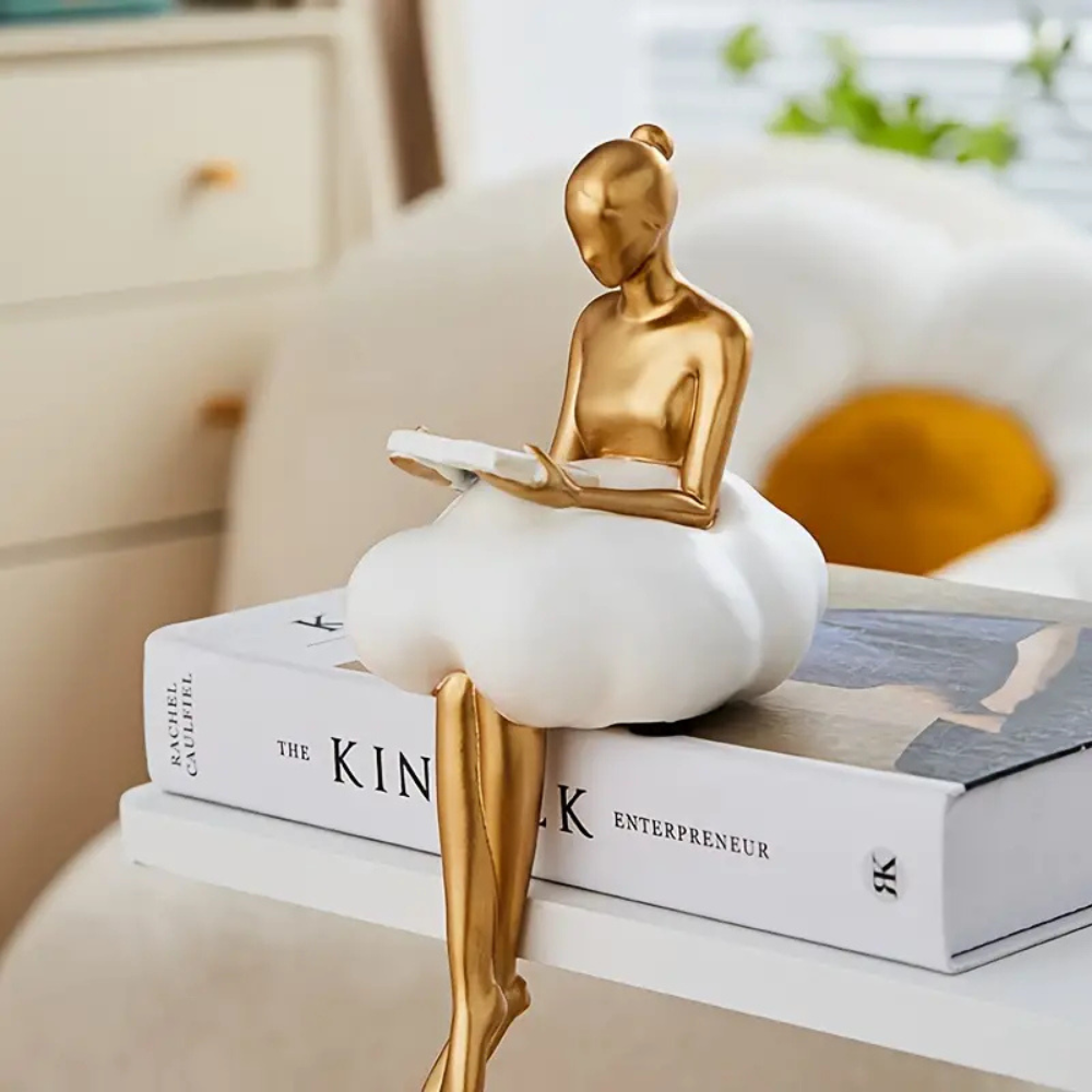 Decorative Resin Figurine of a Reading Figure on a Cloud, for Shelf and Desk