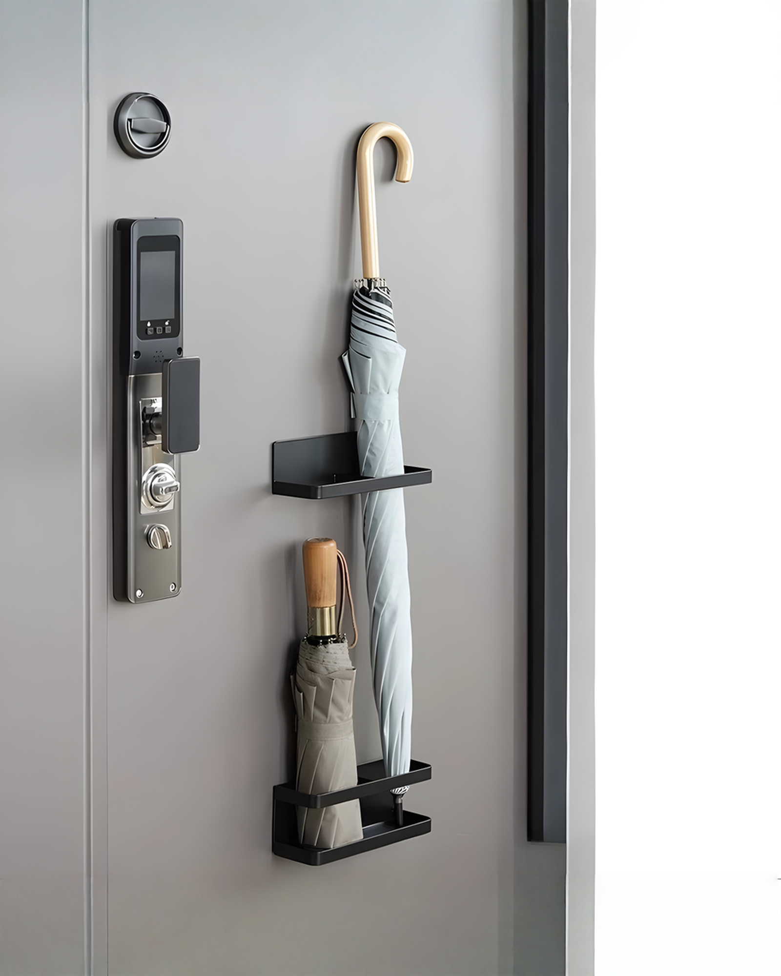 Wall-Mounted Umbrella Stand Black Metal - Magnetic Umbrella Holder for the Entryway, 20 cm