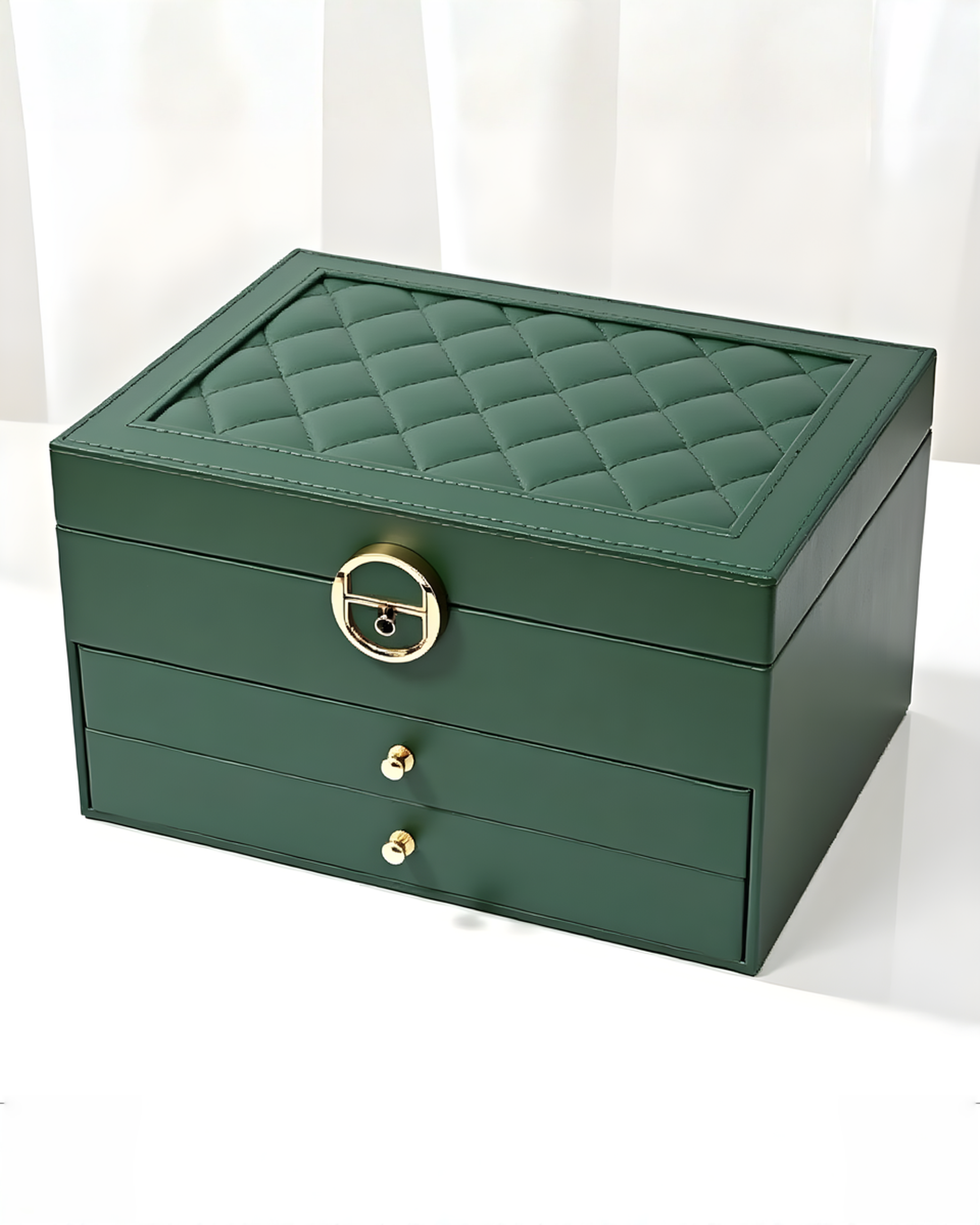 Sferica Jewelry Box Leather Multi-Layer - Black, Pink, Green, or White, 23 cm - Green