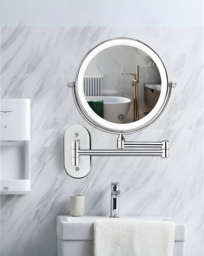 LED Magnifying Mirror Chrome Silver for Makeup and Bathroom - 5X