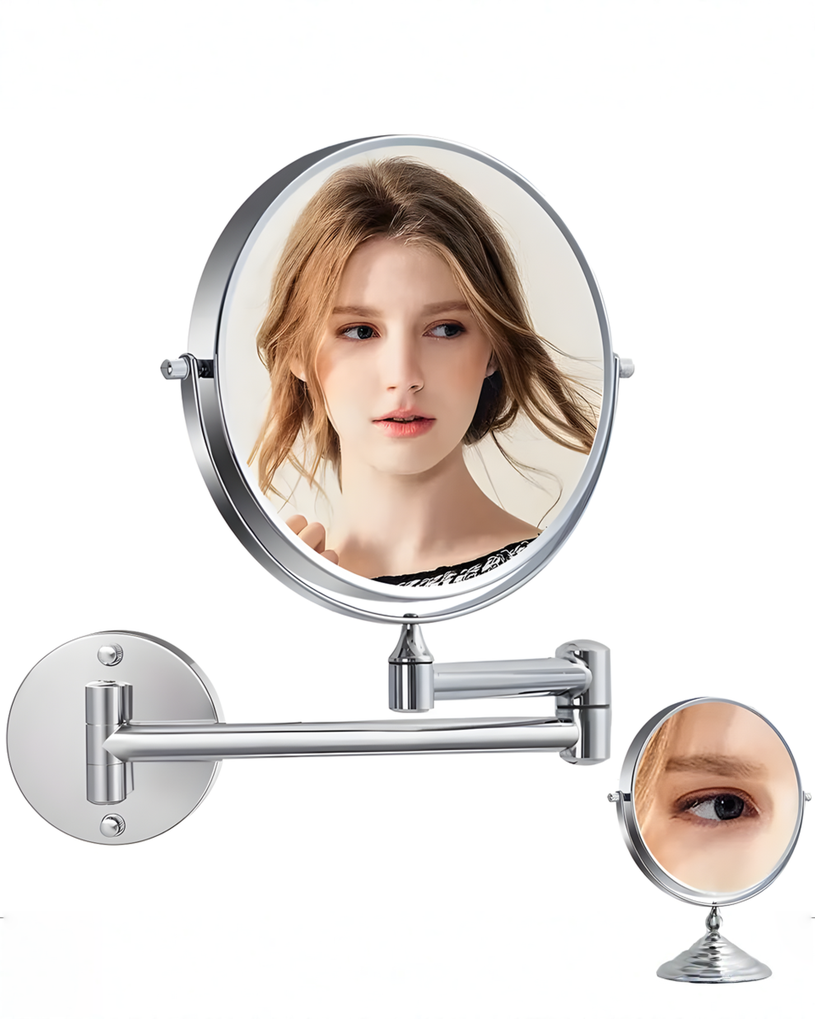 LED Magnifying Mirror Chrome Silver for Makeup and Bathroom
