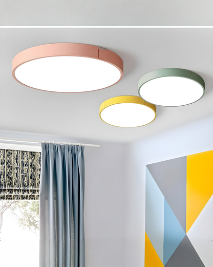 Round LED Ceiling Lamp Minimalist – Metal & Acrylic - Pink