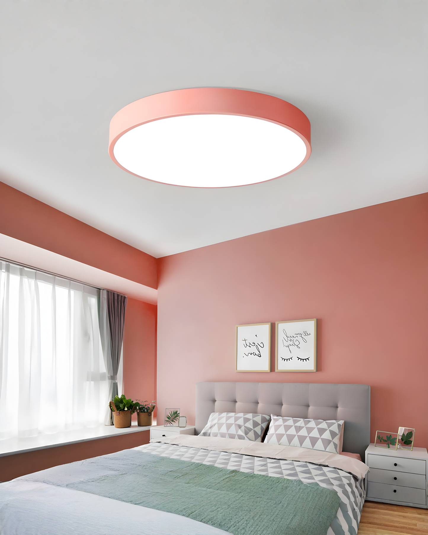 Round LED Ceiling Lamp Minimalist – Metal & Acrylic - Pink