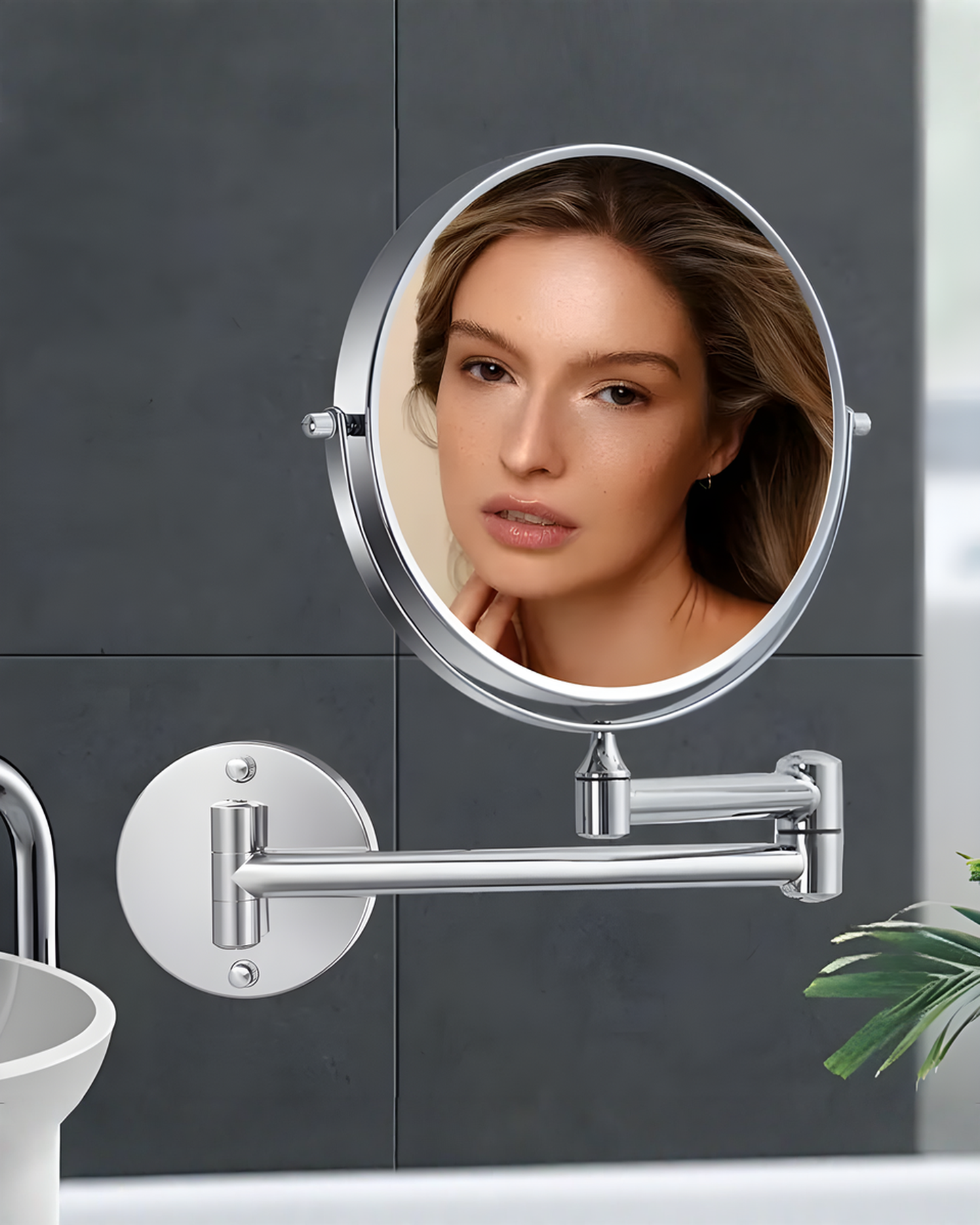 LED Magnifying Mirror Chrome Silver for Makeup and Bathroom