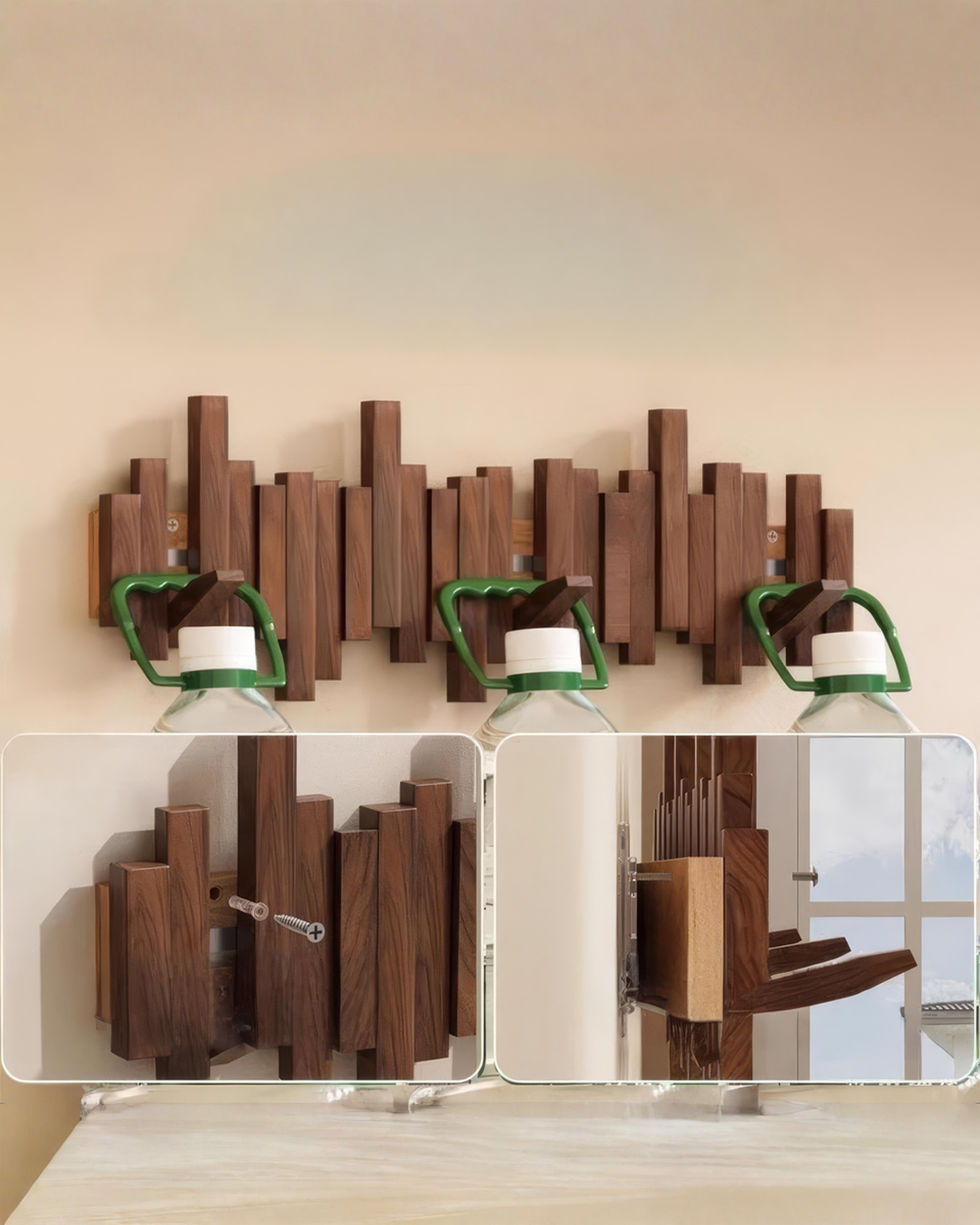 Wooden Wall Coat Rack with Folding Magnetic Hooks – Beech Wood, 3 to 10 Hooks - Natural