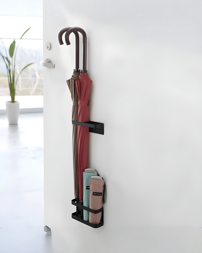 Wall-Mounted Umbrella Stand Black Metal - Magnetic Umbrella Holder for the Entryway, 20 cm - Black