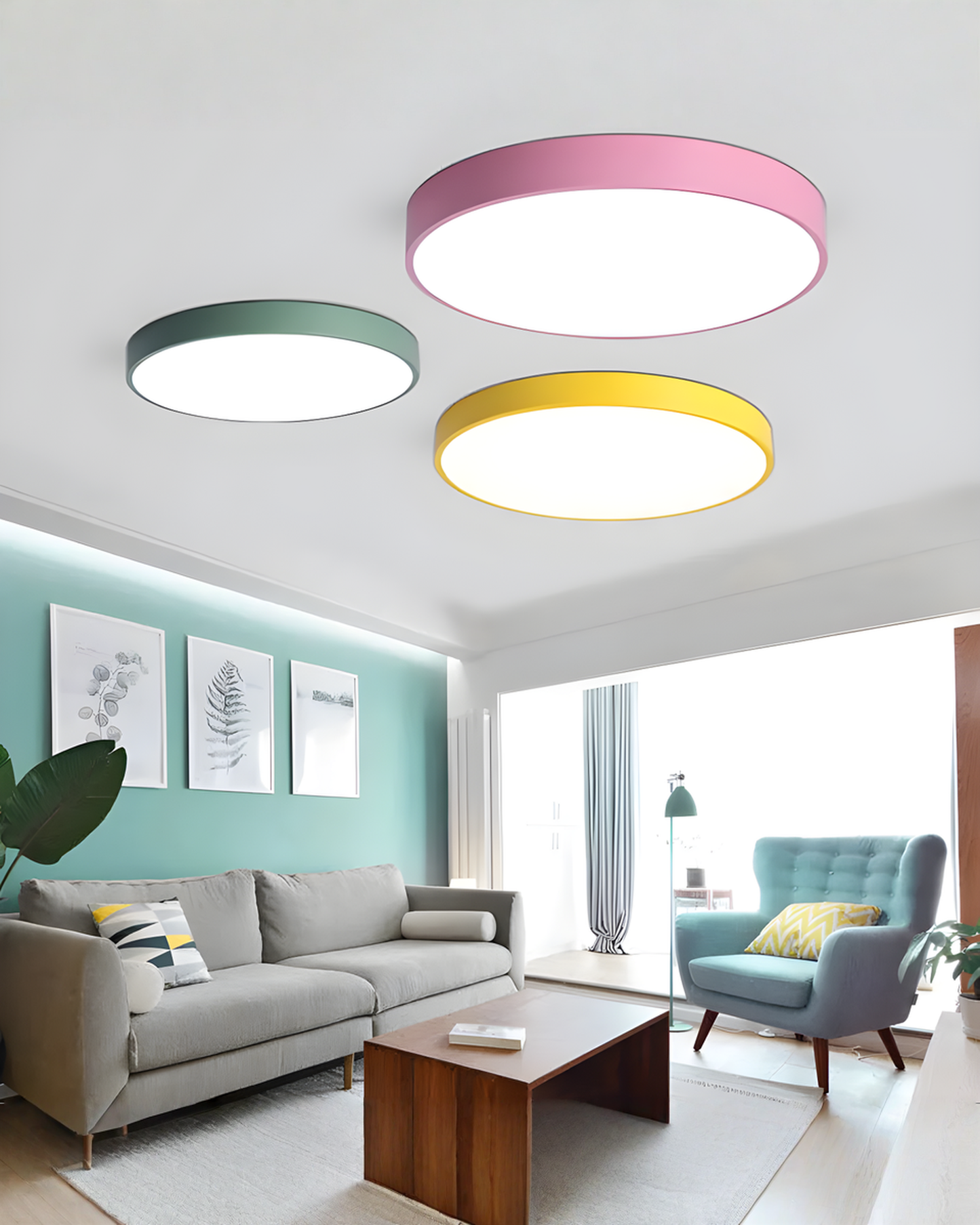 Round LED Ceiling Lamp Minimalist – Metal & Acrylic - Pink