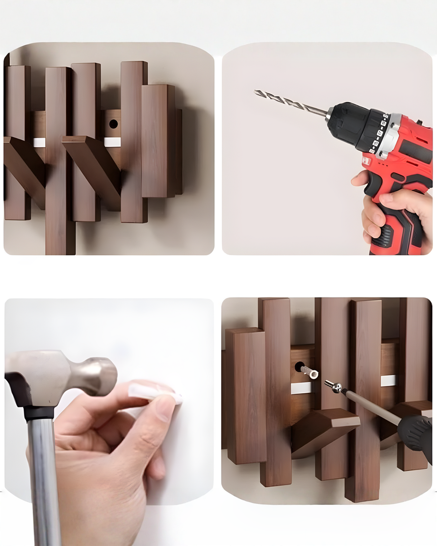 Wooden Wall Coat Rack with Folding Magnetic Hooks – Beech Wood, 3 to 10 Hooks - Black