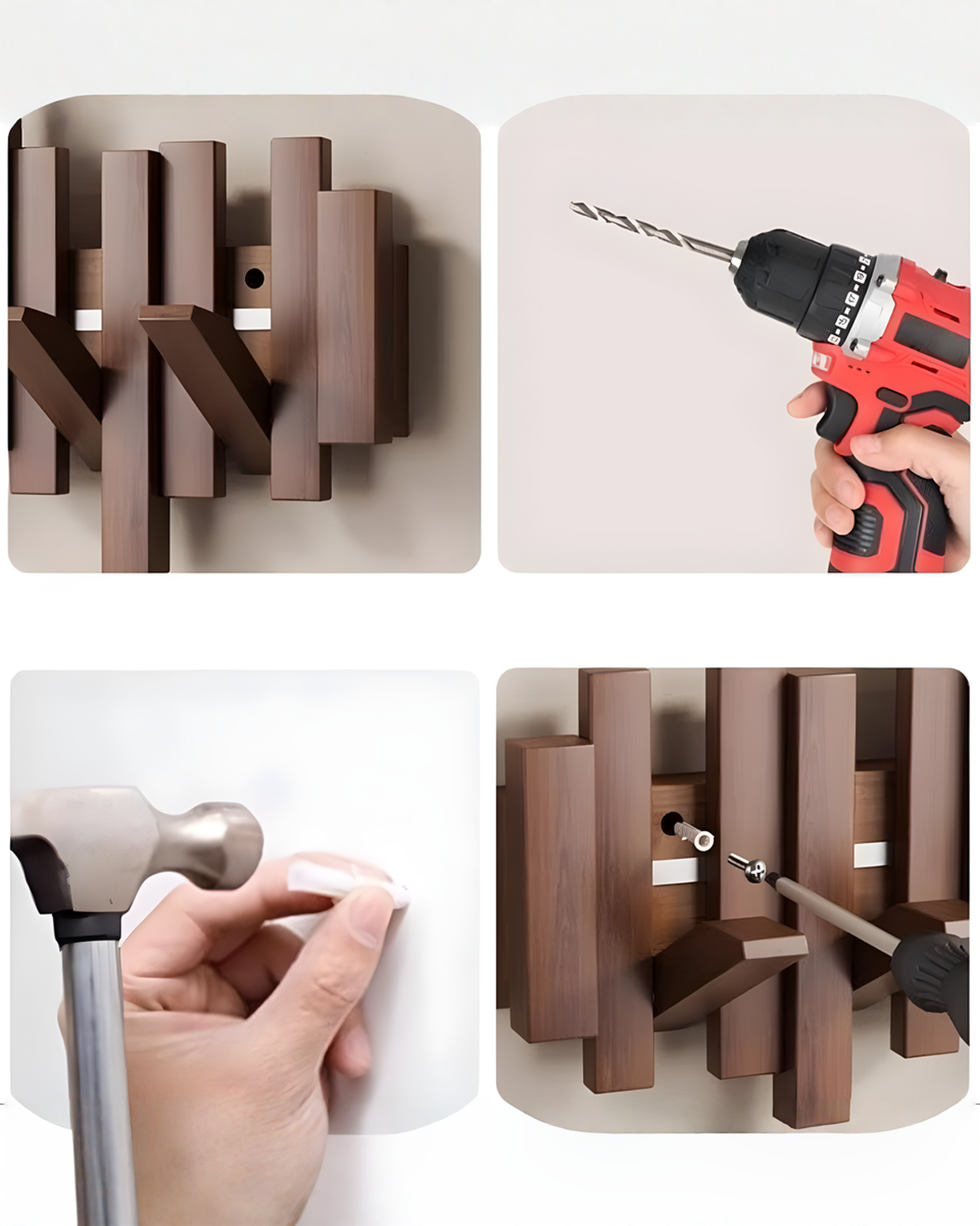 Wooden Wall Coat Rack with Folding Magnetic Hooks – Beech Wood, 3 to 10 Hooks - Black