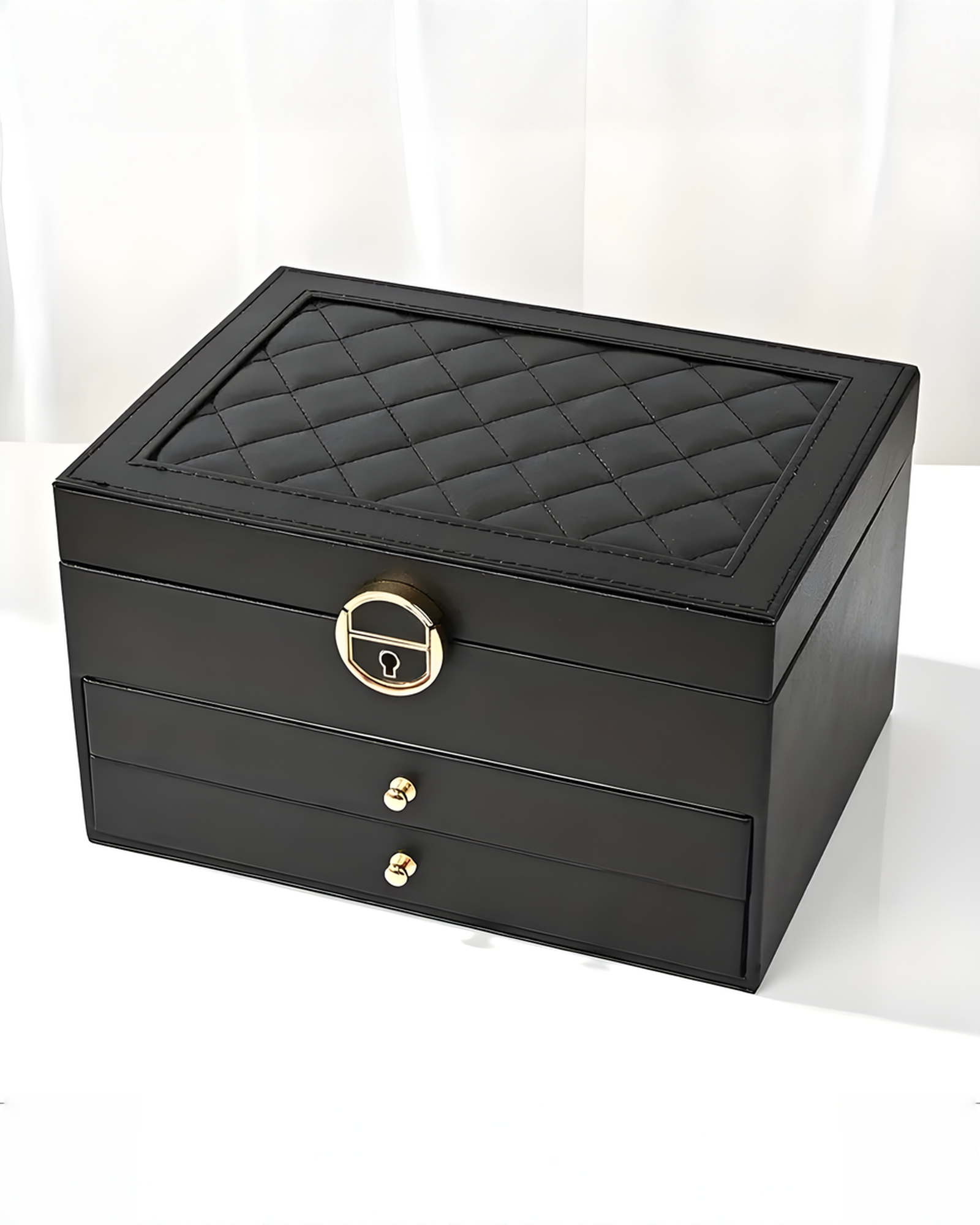 Sferica Jewelry Box Leather Multi-Layer - Black, Pink, Green, or White, 23 cm - Black