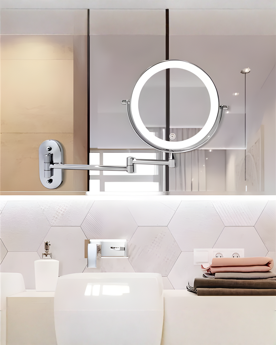 LED Magnifying Mirror Chrome Silver for Makeup and Bathroom - 10X