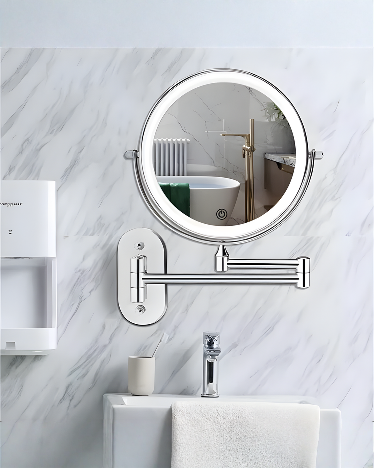 LED Magnifying Mirror Chrome Silver for Makeup and Bathroom