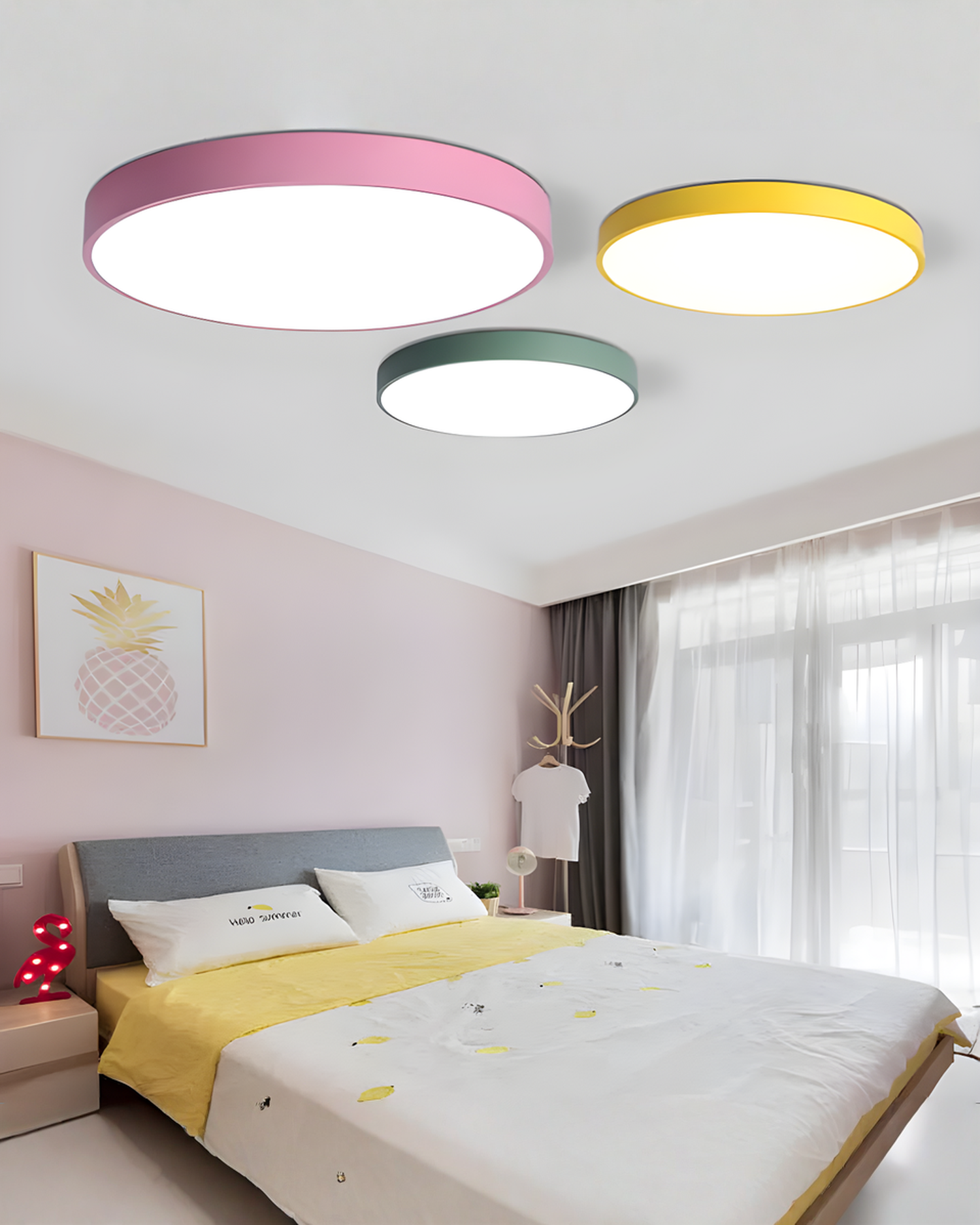 Round LED Ceiling Lamp Minimalist – Metal & Acrylic - Pink