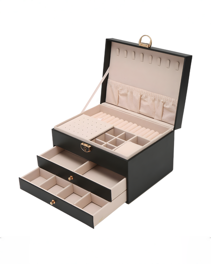 Sferica Jewelry Box Leather Multi-Layer - Black, Pink, Green, or White, 23 cm