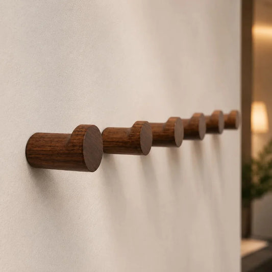 Walnut Wood Wall Hooks Set - Handcrafted Anti-Slip