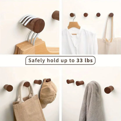 Walnut Wood Wall Hooks Set - Handcrafted Anti-Slip