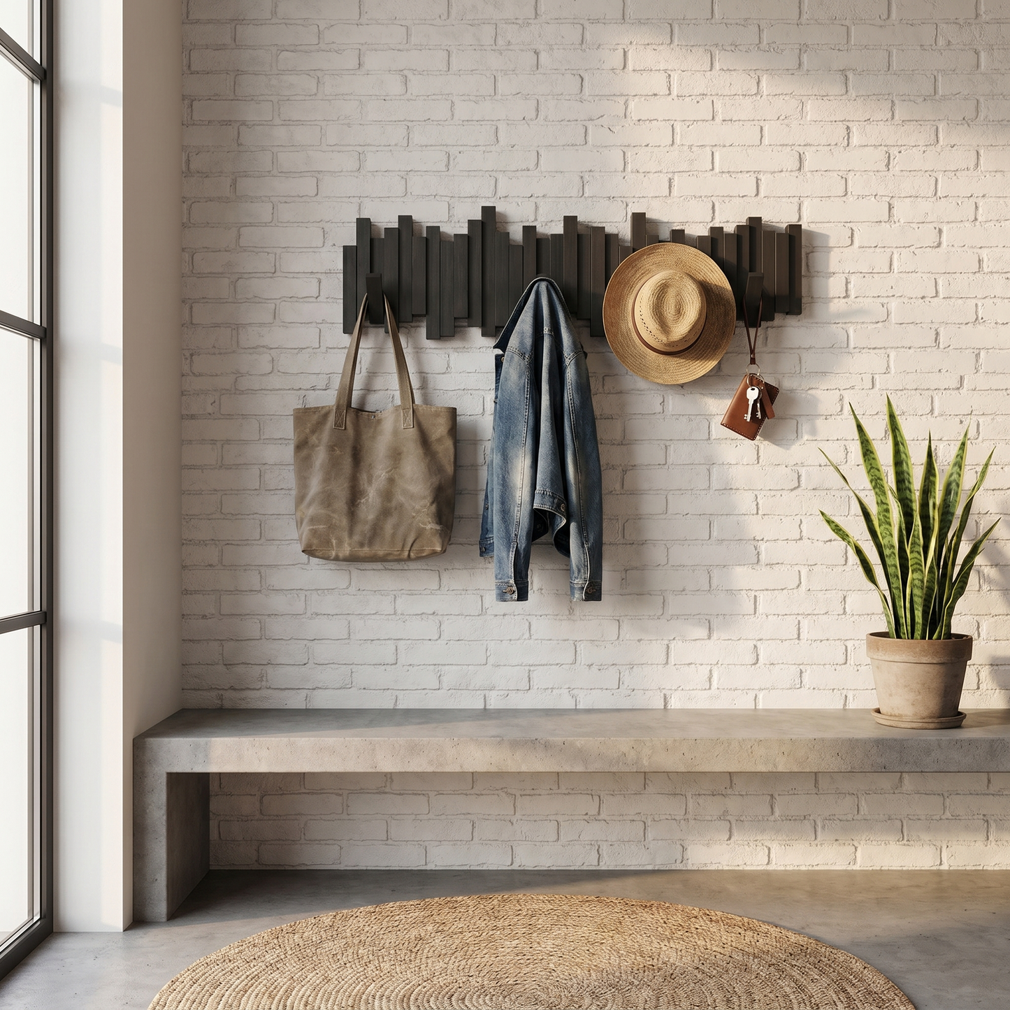 Wooden Wall Coat Rack, Magnetic Foldable Hooks, Keyhole Mount, Four Sizes